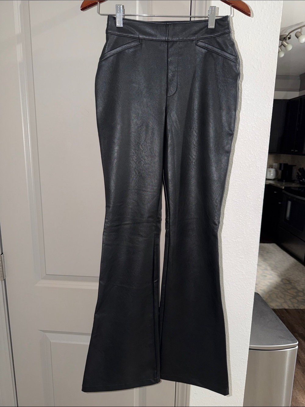 Spanx black faux leather flare pants S - Picture 2 of 11